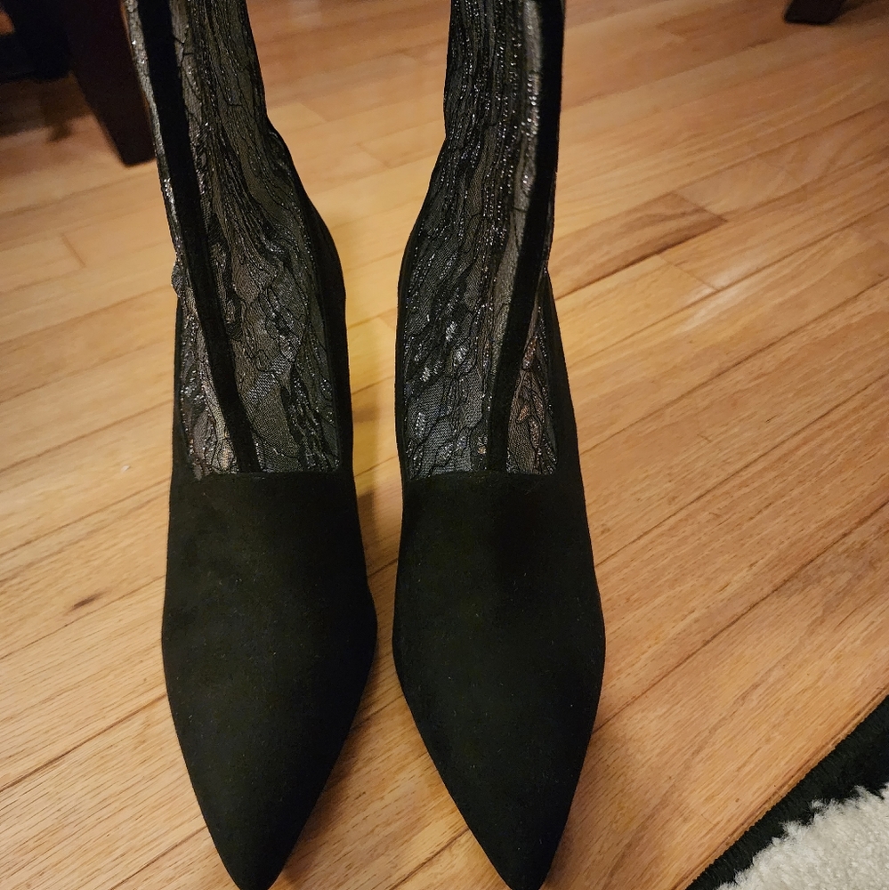 Diba black & silver lace booties, size 11